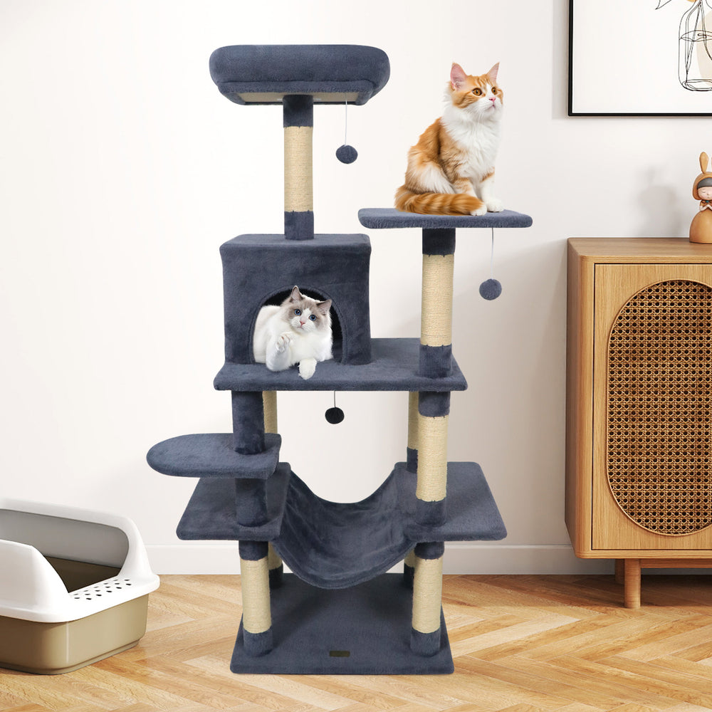 58" Multi-Level Cat Tree Soft Plush Cat Tower with Padded Top Perch-Grey - Gallery View 1 of 10