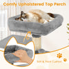 Padded top perch of the 58" multi-level cat tree in light gray, featuring soft plush fabric for comfort and lounging.