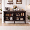 Vintage 58" buffet cabinet with pine wood legs and adjustable shelves, perfect for kitchen storage and display.