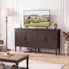 Vintage brown buffet cabinet with pine wood legs and adjustable shelves, ideal for living room or kitchen storage.