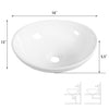 Oval ceramic sink measuring 16"x13"x5.5", designed for modern bathrooms with ample storage and sleek aesthetics.