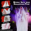 Life-size Halloween animatronic bride with moving head, poseable arms, and bloodstained dress for haunted house decor.