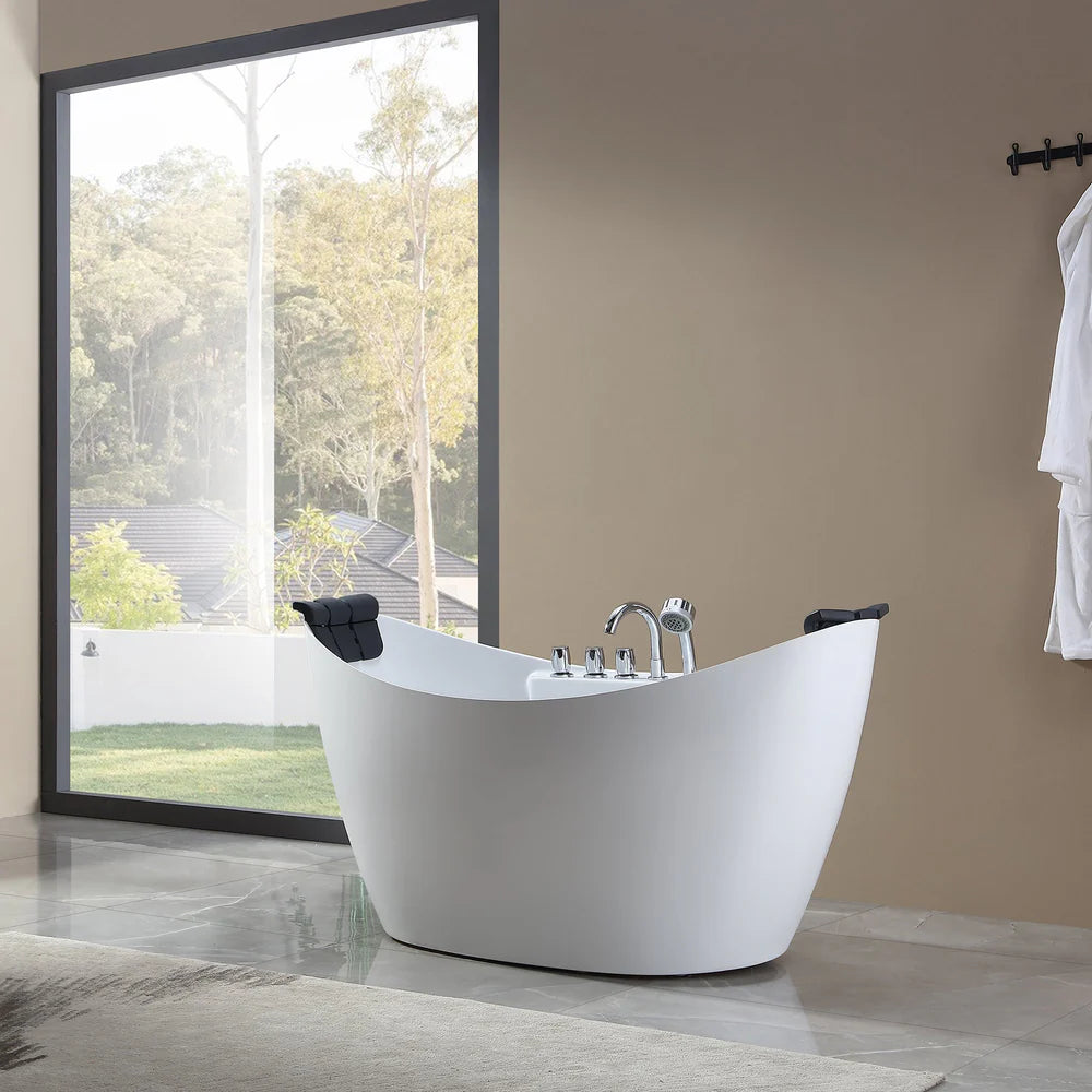 Empava Bathtub 59" Freestanding Boat-Shaped Whirlpool with Center Drain New