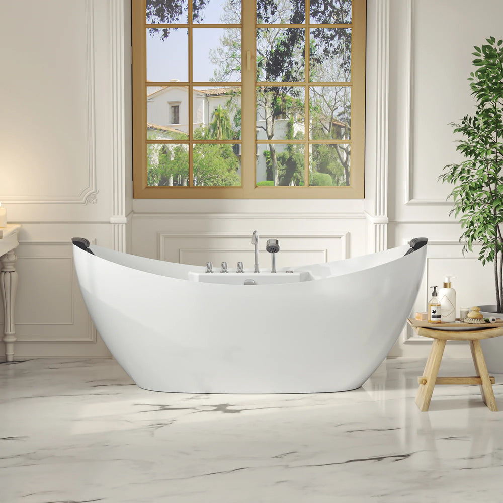 Empava Bathtub 59" Freestanding Boat-Shaped Whirlpool with Center Drain New