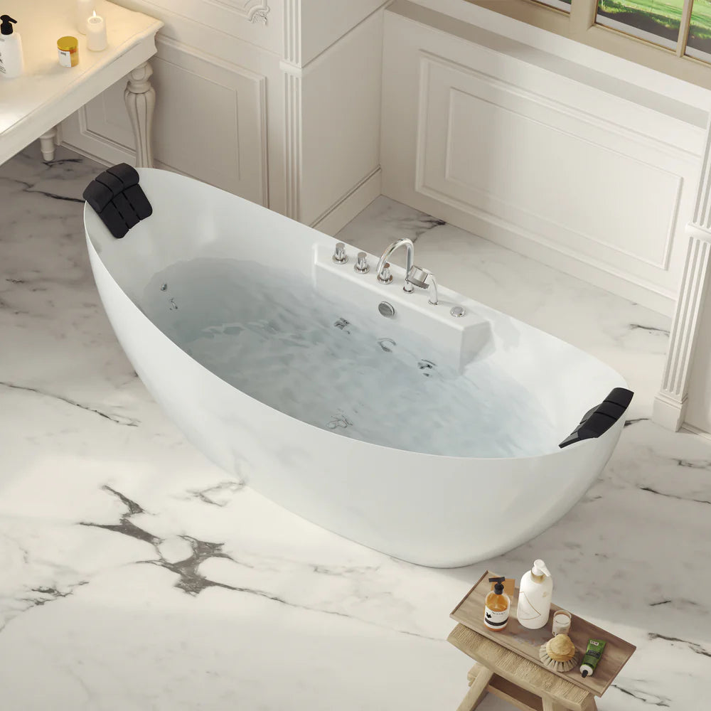 Empava Bathtub 59" Freestanding Boat-Shaped Whirlpool with Center Drain New