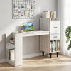 Home office desk in white with 36" wood-textured top, side storage shelves, and drawer cabinets for organized workspace.