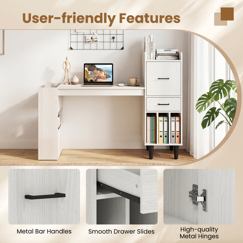 Home office desk with a 36" wood-textured top, side storage cabinets, and smooth drawer slides for organized workspace.