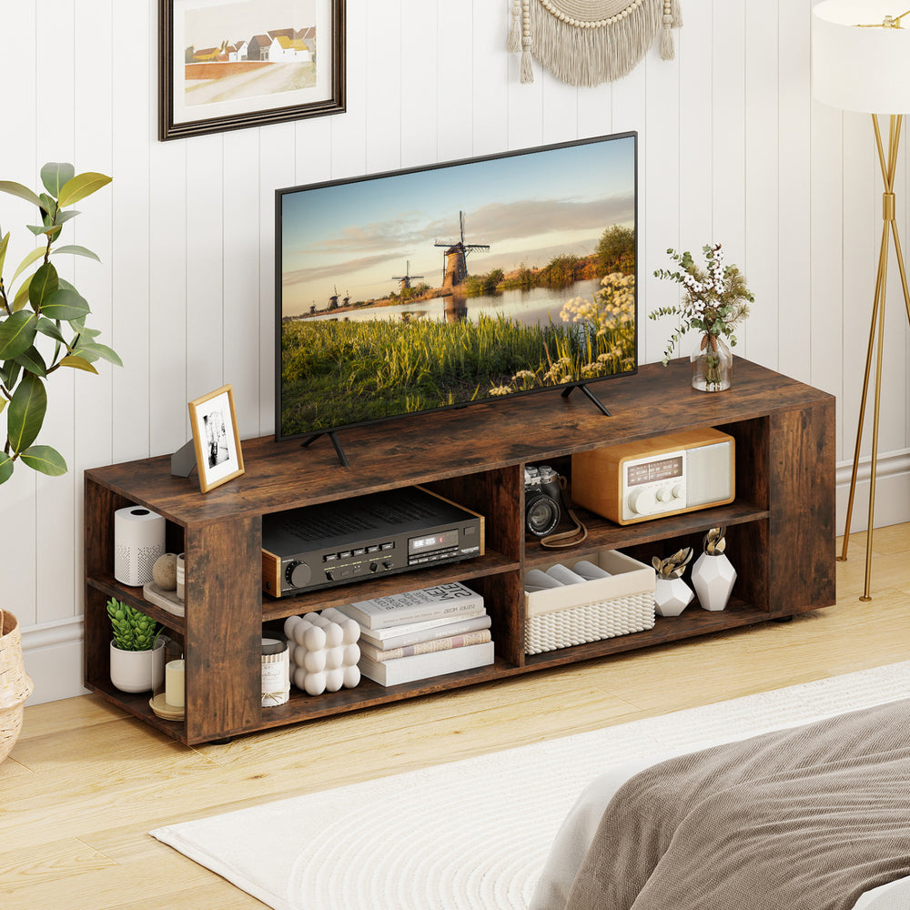 59 Inch Console Storage Entertainment Media Wood TV Stand-Walnut - Gallery View 1 of 9