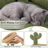Cozy green cactus-shaped cat tree with soft moppy covering, removable perch, and playful features for lounging and.