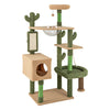 Multilevel cactus cat tree with scratching posts, transparent capsule, and cozy condo for playful cats in green.