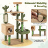 59-inch multilevel cactus cat tree in green with scratching posts, cozy condo, and anti-tipping device for playful cats.