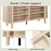 Sturdy 59-inch TV stand with adjustable shelves, faux wood grains, and robust legs for versatile living room use.