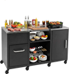 Outdoor grill table with stainless steel top, 2 removable shelves, and storage cabinets for versatile outdoor cooking.