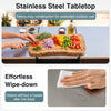 Stainless steel tabletop of the 59" outdoor grill table allows for effortless wipe-down and heavy-duty outdoor use.
