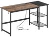 Industrial-style 59" home office computer desk in rustic brown and black with removable shelves and side hook for.