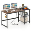 59-inch industrial-style computer desk in rustic brown and black with removable shelves and side hook for efficient.