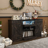 Rustic 58-inch TV stand with wood grain finish, LED lights, and adjustable shelves, perfect for living room decor.
