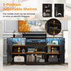 Adjustable shelves in a 58-inch rustic TV stand with LED lights, perfect for TVs up to 65 inches in living rooms.