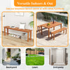 Backless wooden bench with teak oil finish, 59 inches long, suitable for patio, porch, or indoor entryway use.