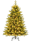 5-foot artificial Christmas tree with 250 LED lights, remote control, and 11 lighting modes for festive decoration.