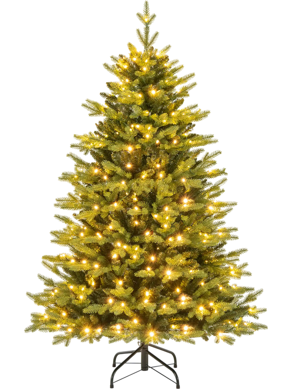 5-foot artificial Christmas tree with 250 LED lights, remote control, and 11 lighting modes for festive decoration.