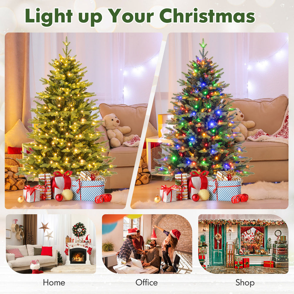 5 feet artificial Christmas tree with 250 LED lights, 11 lighting modes, and remote control for festive decor.