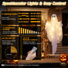 5Ft Halloween hanging swing ghost decoration with LED string lights features 8 lighting modes and a remote control for easy use.