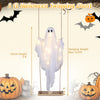 5 ft Halloween swinging ghost decoration with LED string lights, ideal for entryways and themed parties.