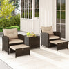 5PCS Outdoor Rattan Conversation Set Wicker Lounge Chairs with 2 Ottoman Stools and Glass Top Side Table-Beige - Gallery View 1 of 13