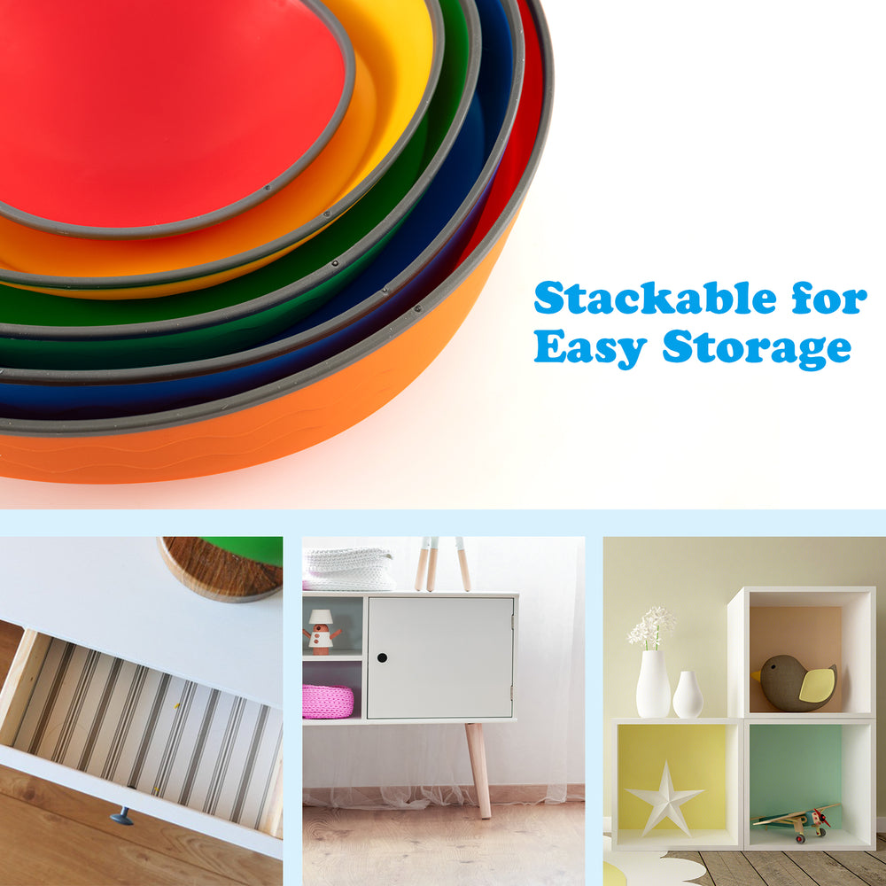 Colorful stackable kids' stepping stones made of child-safe PP for indoor and outdoor play, enhancing balance and.