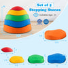 Colorful stackable kids' stepping stones, made of child-safe PP, promoting balance and coordination for ages 3+.