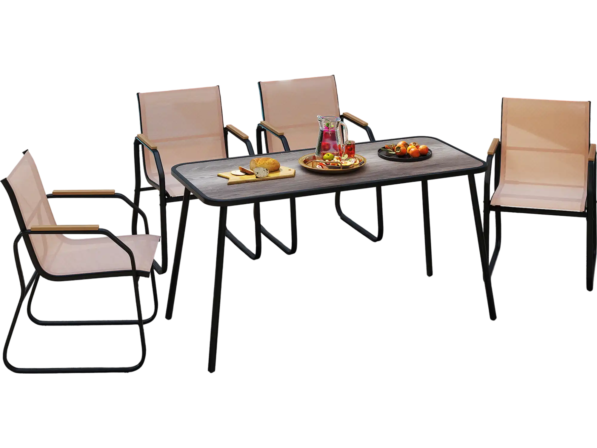 Costway 5-Piece Patio Dining Set Rectangular Table Fabric Chairs Brown 276498315 New