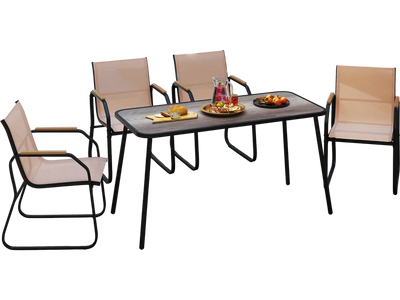 Costway 5-Piece Patio Dining Set Rectangular Table Fabric Chairs Brown 276498315 New
