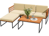 Acacia wood sectional patio furniture set with beige cushions, ideal for poolside relaxation and easy maintenance.