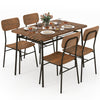 5-piece brown table set with metal frame, featuring 4 chairs and a lower storage rack for dining and organization.