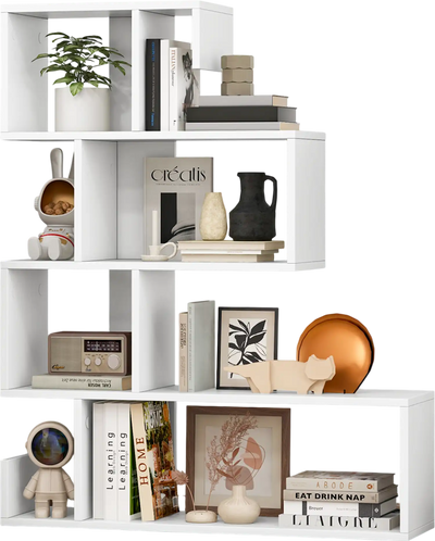 Costway 5-Tier S-Shaped Bookshelf Geometric Z-Shelf Bookcase White 84527136 New
