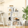 S-shaped 5-tier bookshelf in white with open cubes, perfect for modern living room or office display and storage.