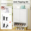 5-tier shoe cabinet in white with faux marble countertop and anti-tipping kit, ideal for entryways and living rooms.