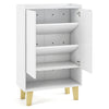 5-tier shoe cabinet in white with faux marble countertop and flat tilting shelves, ideal for entryway or living room.