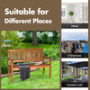 Two-person solid wood garden bench with curved backrest, natural teak color, ideal for outdoor and indoor use.