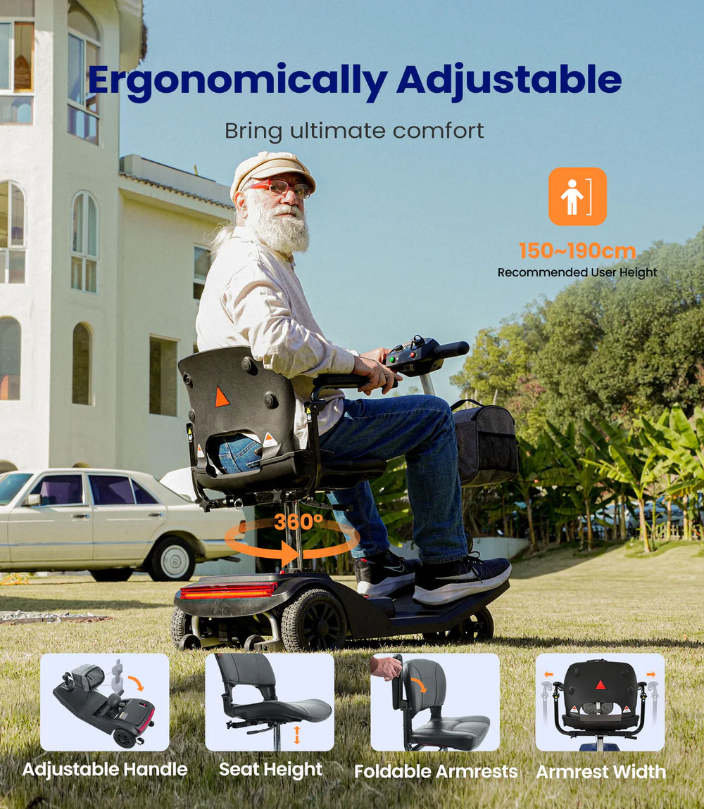 Vocic D50 Mobility Scooter 4-Wheel Lightweight Folding 15.5 Mile Range 250W 3.7 MPH New