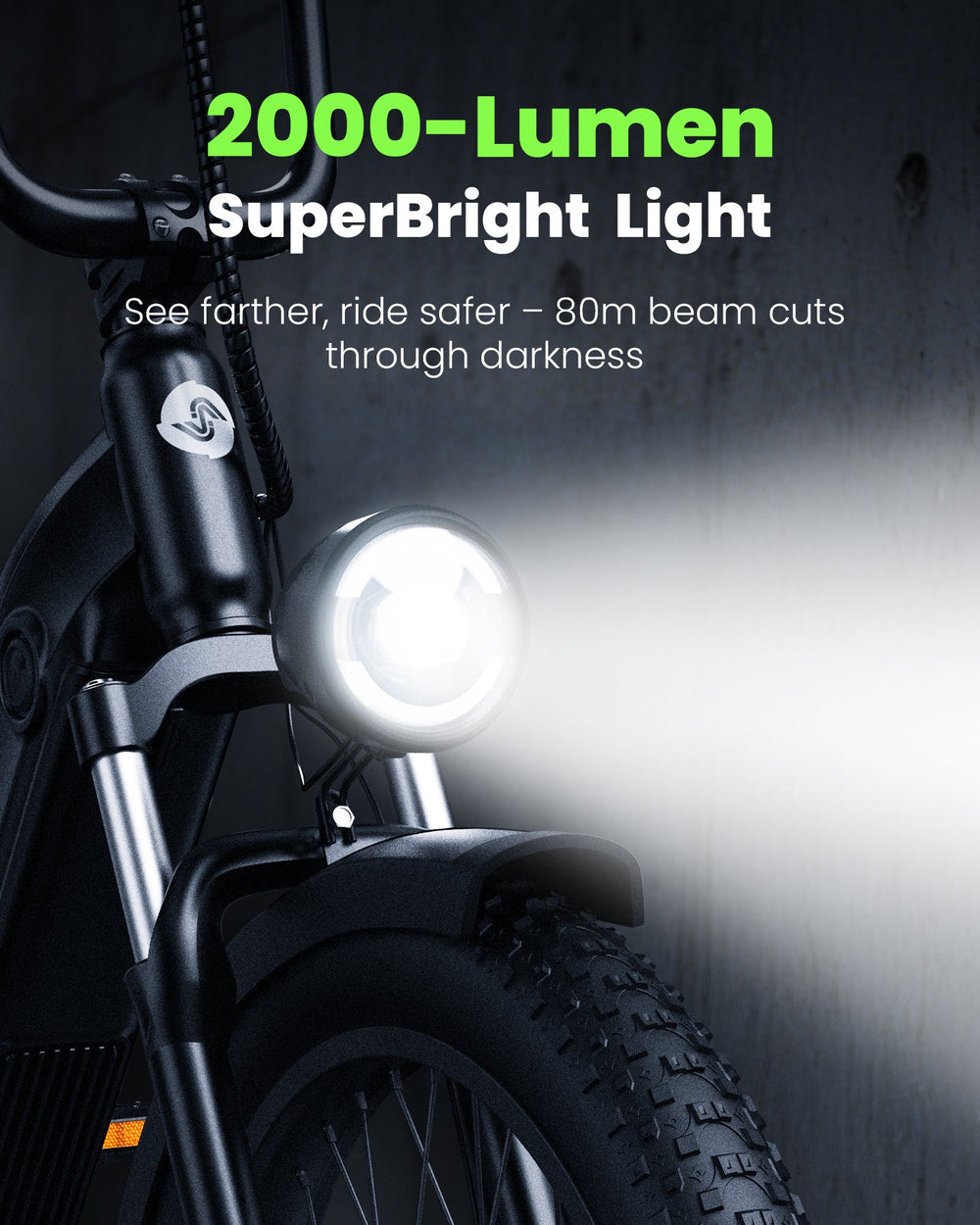 isinwheel U8 Electric Bike for Adults - 2000-lumen headlight graphic