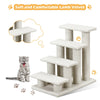 4-step beige pet stairs with soft fleece, ideal for cats to scratch, climb, and relax in hard-to-reach areas.