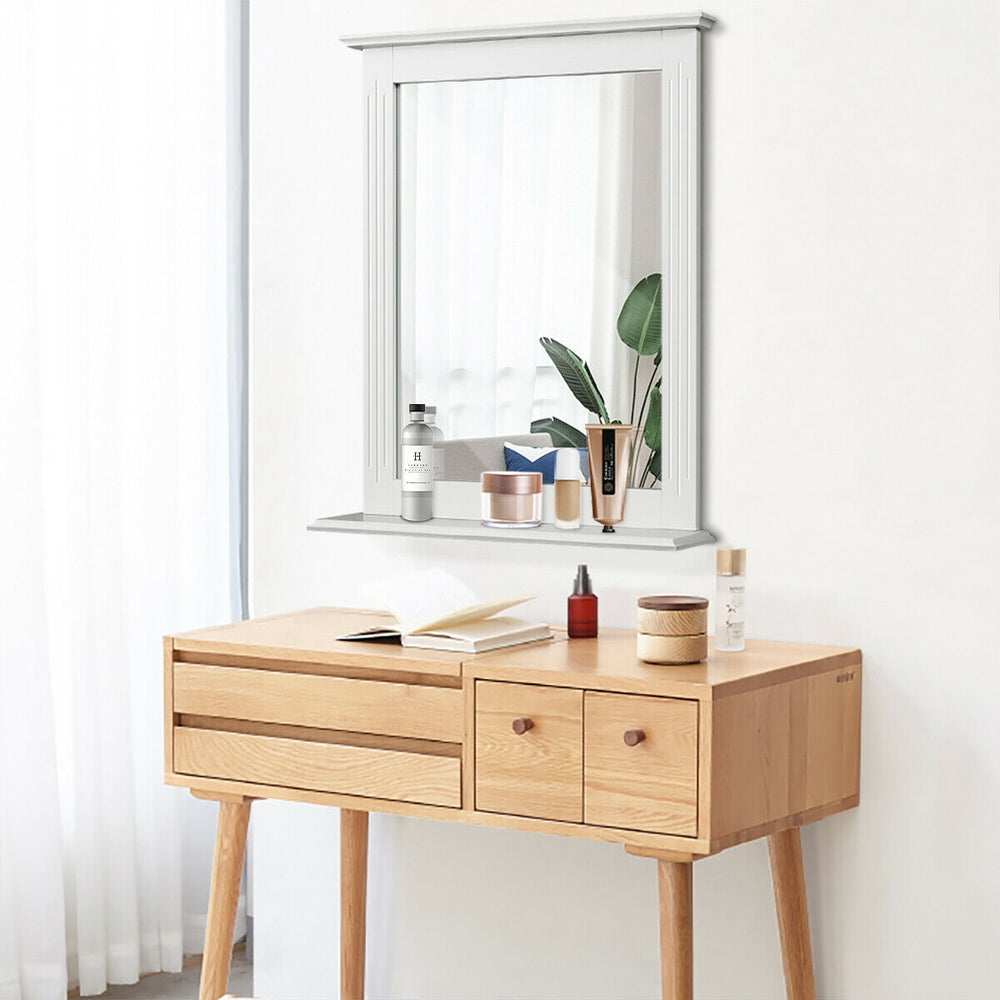 Wall-Mounted Multipurpose Vanity Mirror with Shelf-White - Gallery View 1 of 10