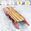 54-inch kids wooden snow sled with metal runners and steering bar, designed for smooth sliding and easy control in snow.