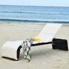 Patio rattan lounge chair with adjustable back, cushioned in white, perfect for poolside or beach relaxation.