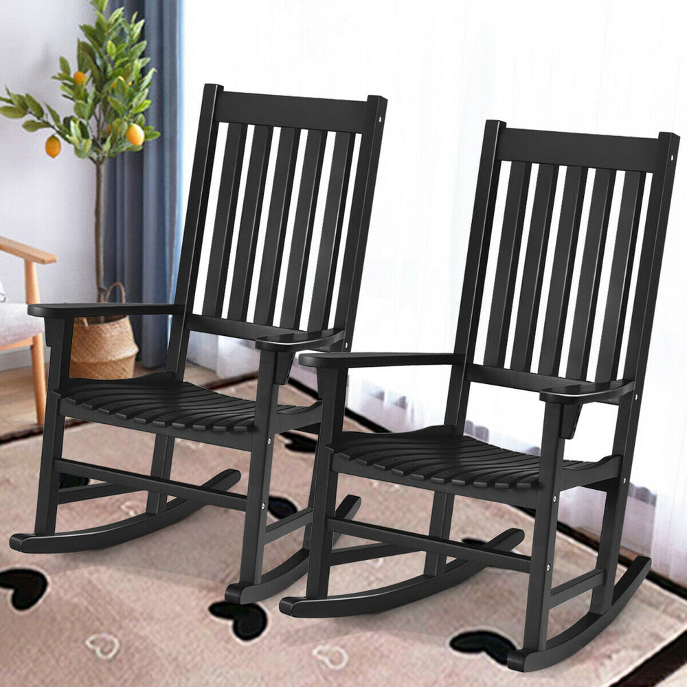 Indoor Outdoor Wooden High Back Rocking Chair-Black - Gallery View 1 of 12