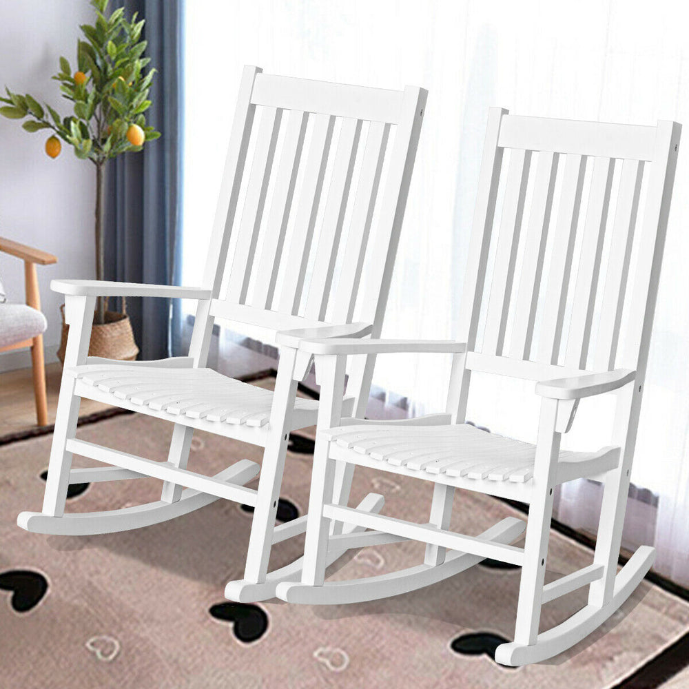 Indoor Outdoor Wooden High Back Rocking Chair-White - Gallery View 1 of 12