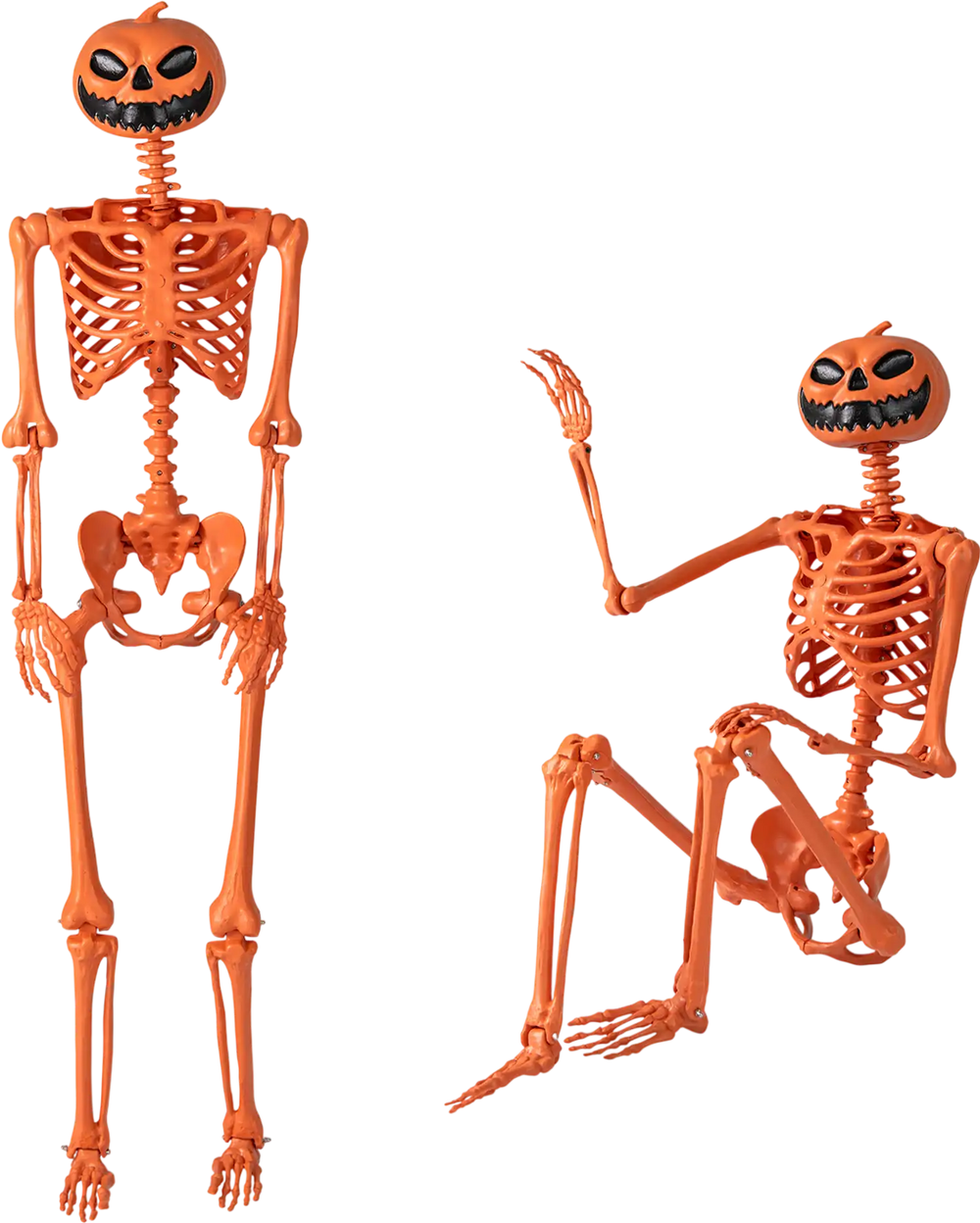 5.2 FT Orange Life-Size Poseable Halloween Skeleton with Pumpkin Head and Movable Joints