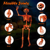 5.2 FT orange life-size poseable Halloween skeleton with pumpkin head and flexible joints for indoor or outdoor.